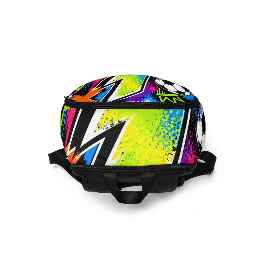 Neon Street Art Soccer Backpack — Graffiti Kids & Teens Daypack