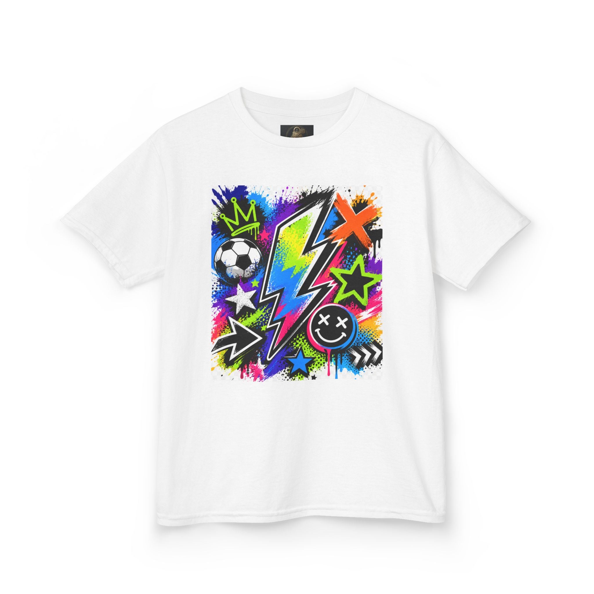 Kids Neon Graffiti Tee - Lightning Bolt, Soccer & Stars Graphic