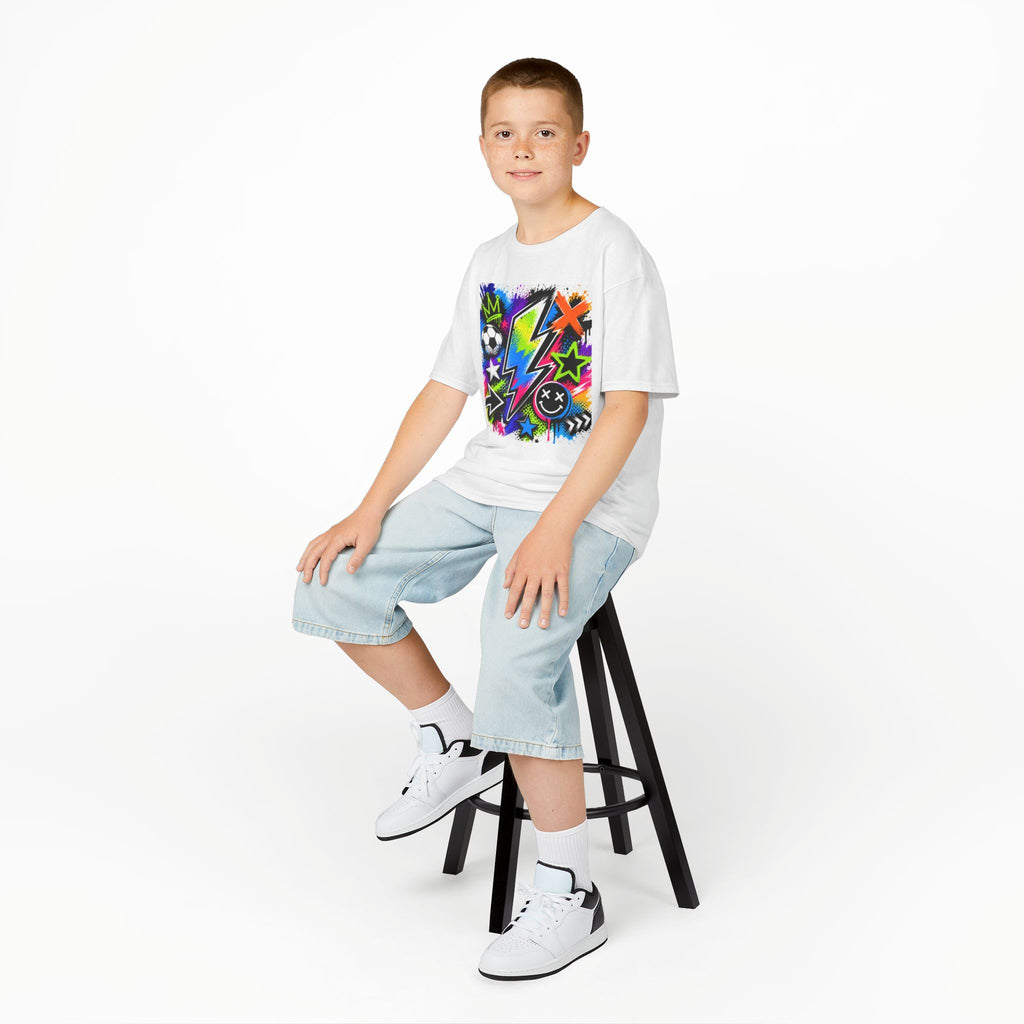 Kids Neon Graffiti Tee - Lightning Bolt, Soccer & Stars Graphic
