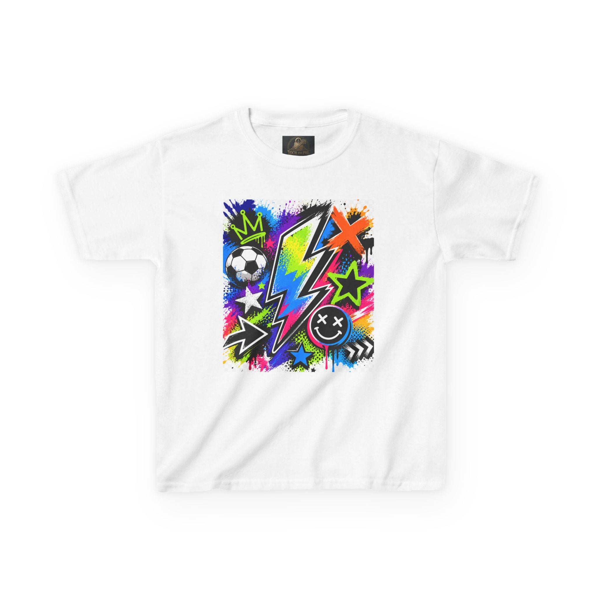 Kids Neon Graffiti Tee - Lightning Bolt, Soccer & Stars Graphic