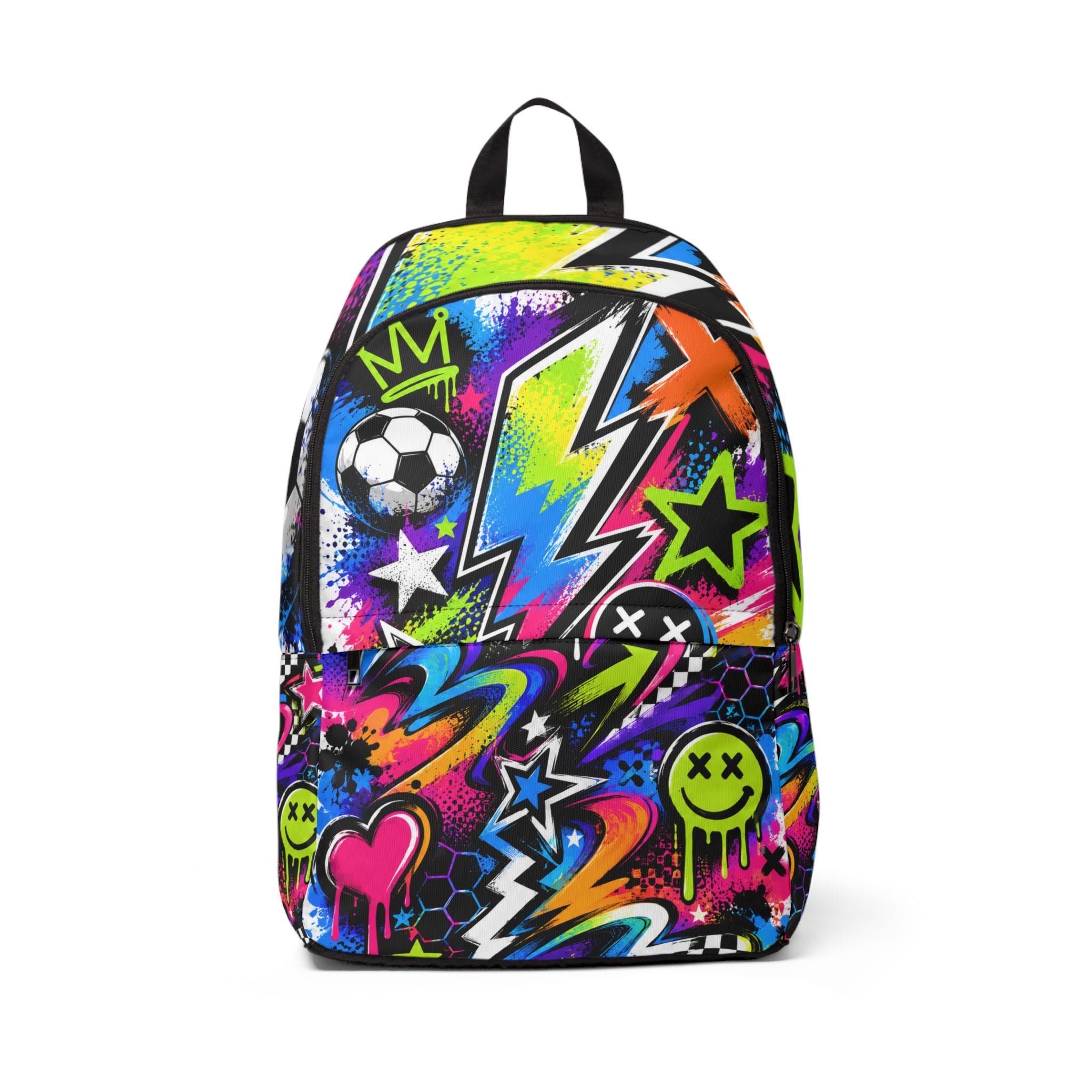 Neon Street Art Soccer Backpack — Graffiti Kids & Teens Daypack